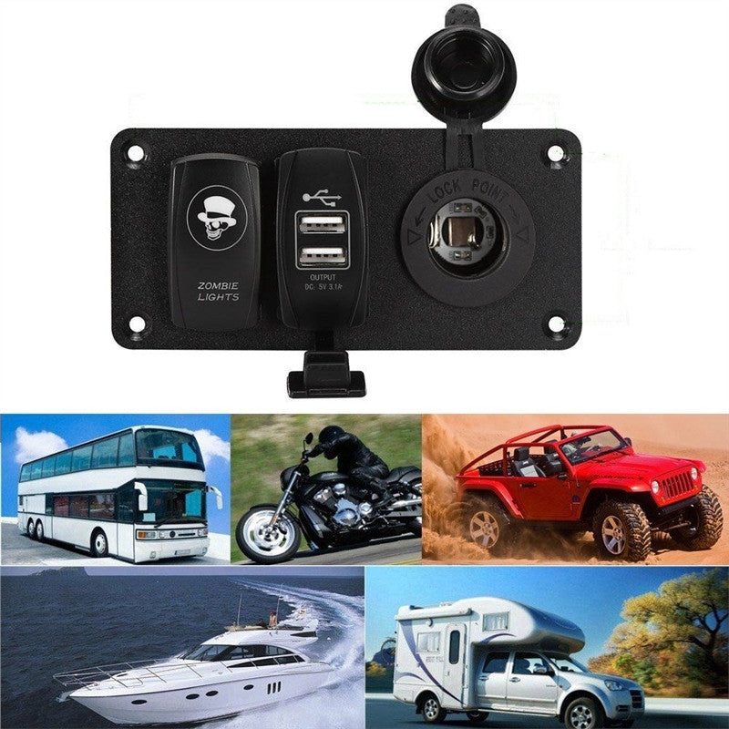 Switch Panel In-Car USB Charger Cigarette Lighter for Car Boat